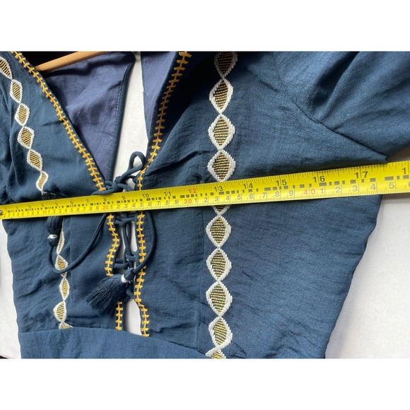 Dress Forum M Navy Embroidered Corset Tie Front Short Boho Hippie Alpine Oktober - Picture 15 of 16